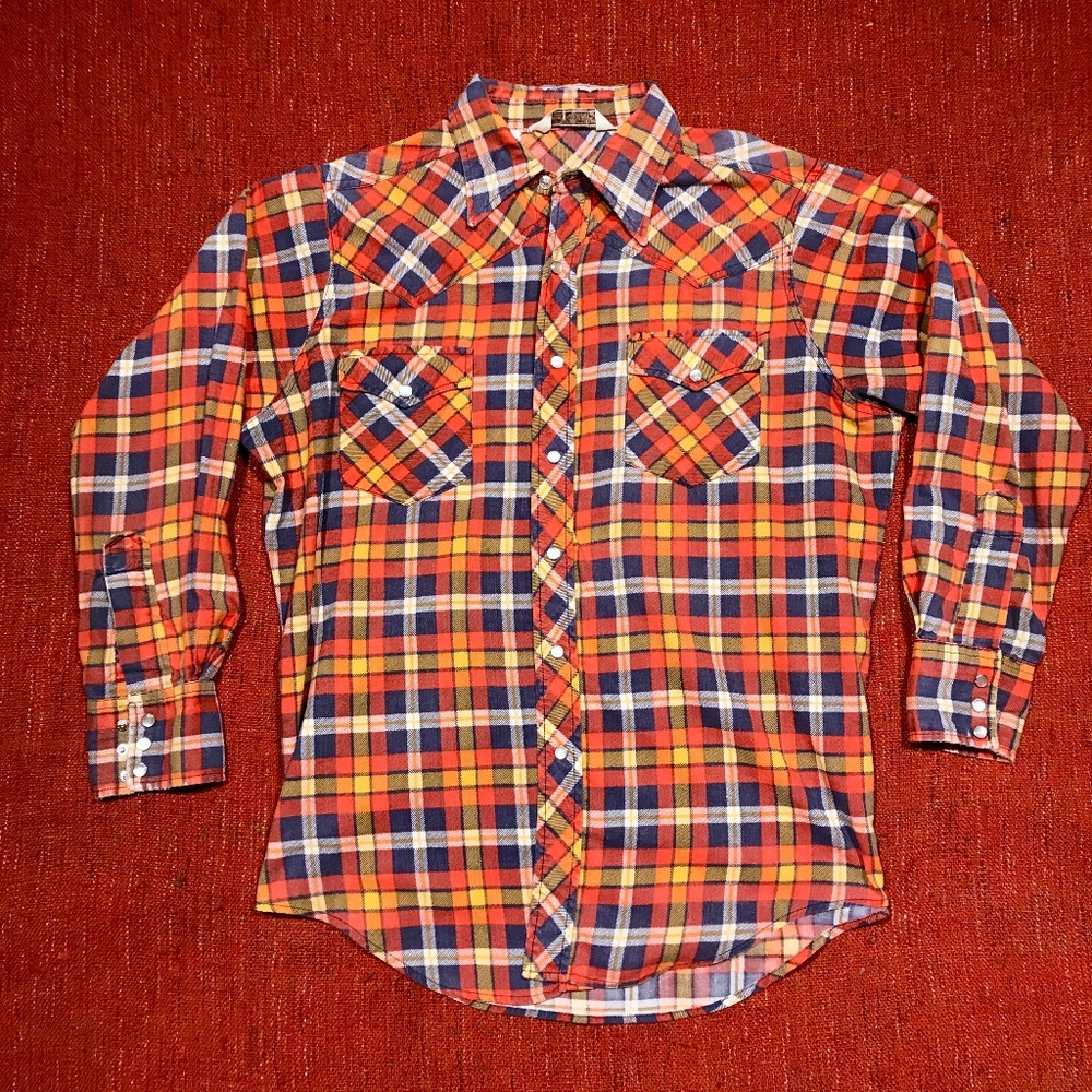 Vintage Sears Western Pearl Snap Plaid Shirt Large